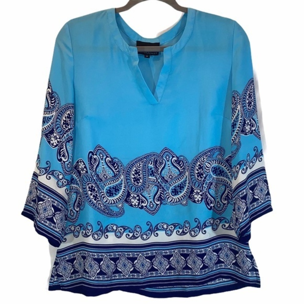 Cynthia Rowley sz M blue paisley 3/4 sleeve blouse